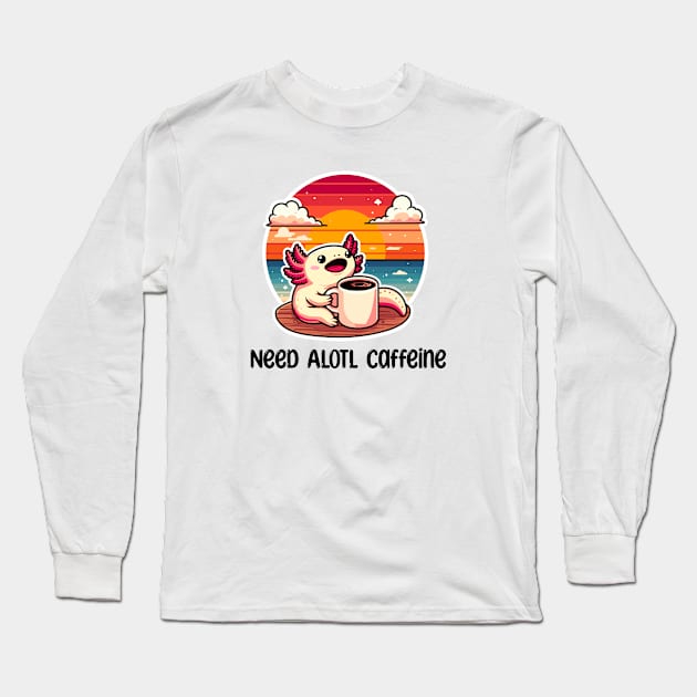 Kawaii Axolotl Coffee Lover Long Sleeve T-Shirt by dinokate